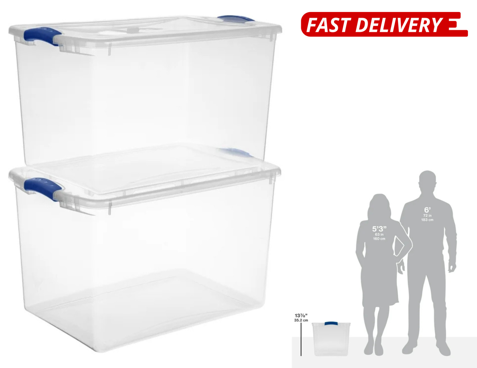 (Pack of 2) Stackable Plastic Tote Box Storage Containers Bin 66 Quart, Storage gallery