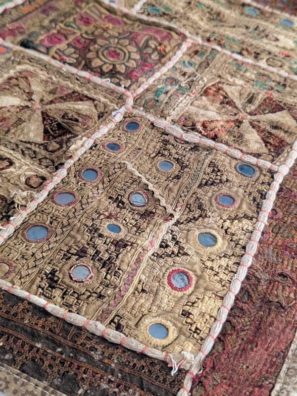 Vintage Indian Zari Beaded Patchwork Tapestry Embroidered Bohemian Wall Hanging gallery