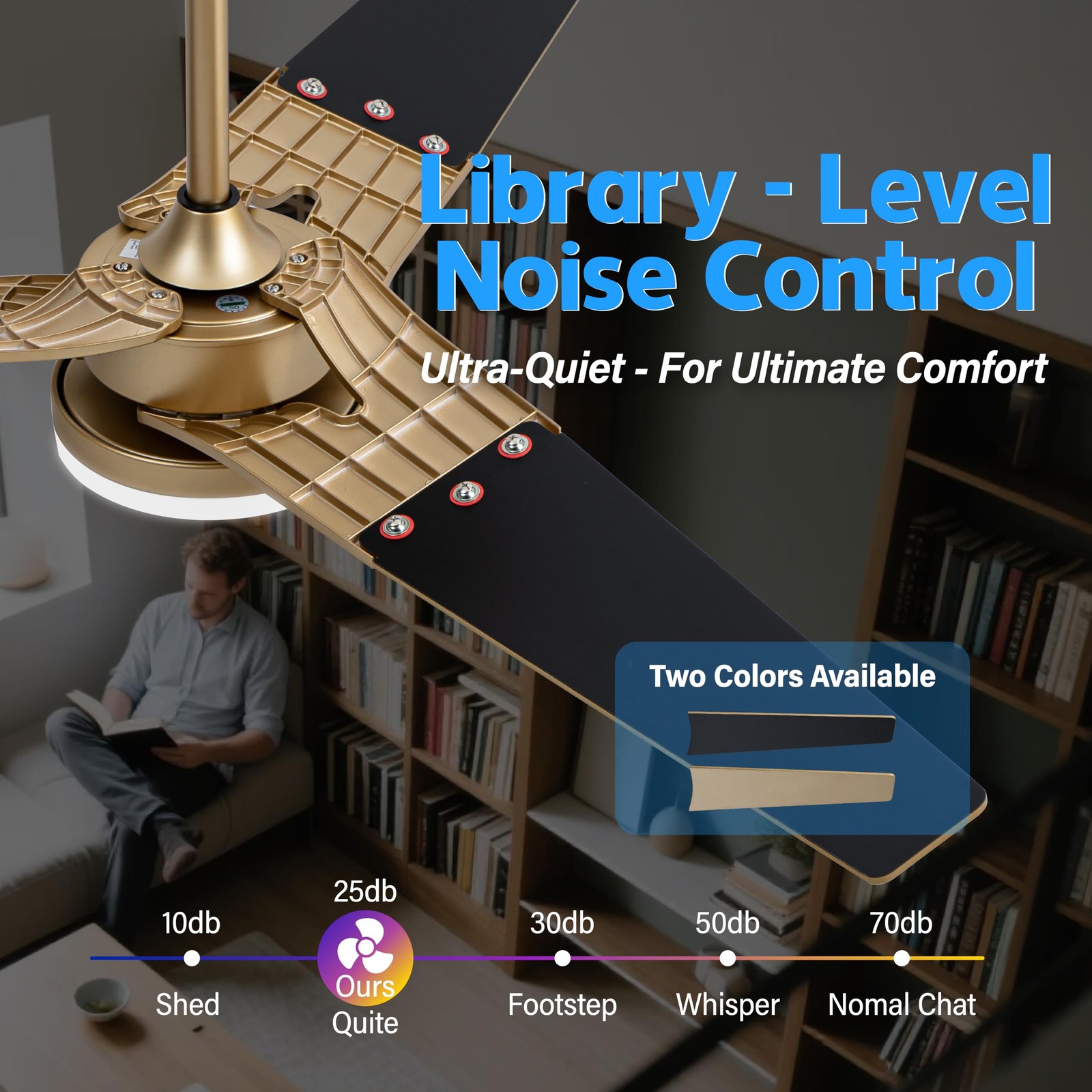 Ceiling Fan 52 In Gold LED Remote Control 3 Blade Reversible Esiovco Lights Wood gallery
