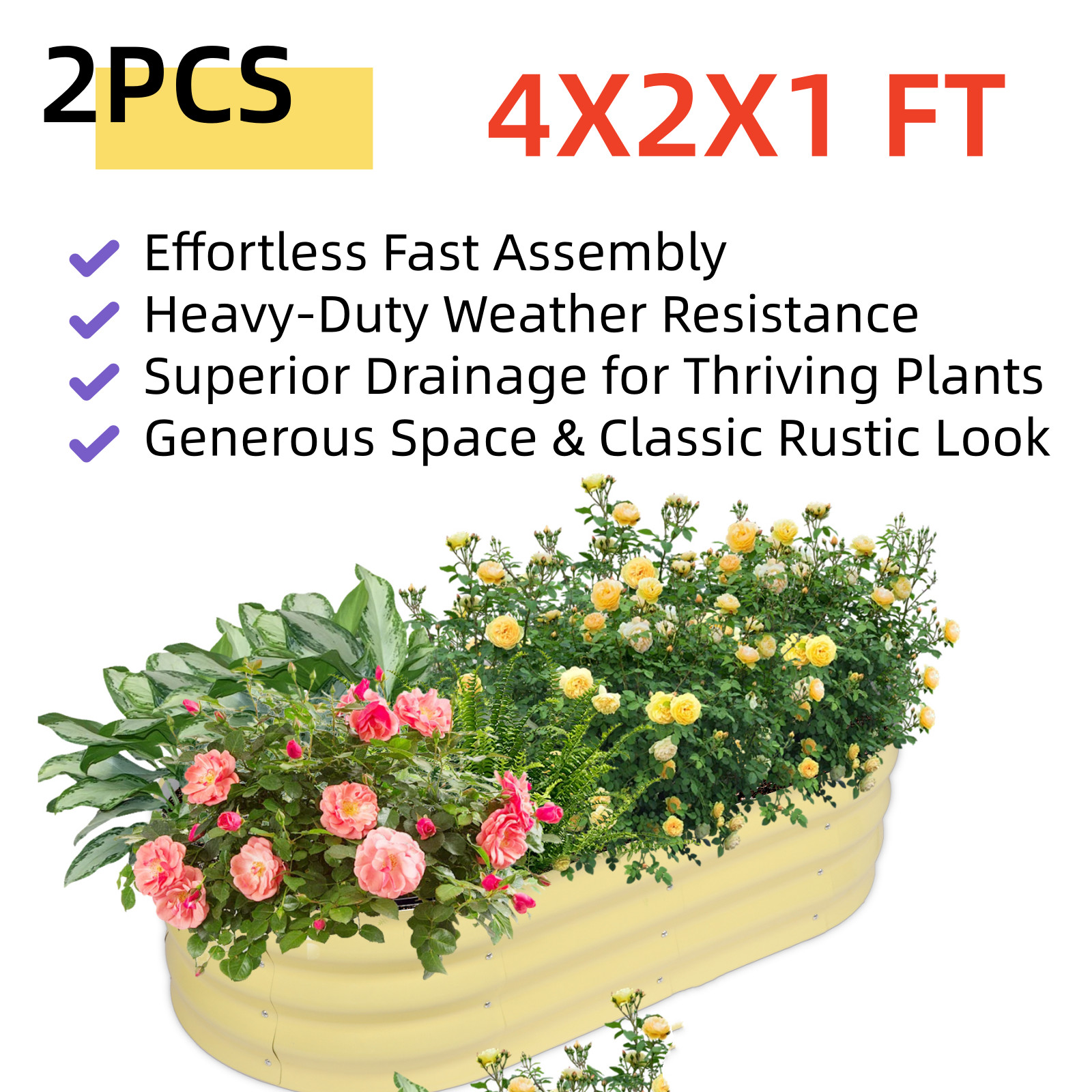 Open Bottom Raised Garden Bed Yellow Anti-Corrosion Steel Planter Backyard Patio gallery