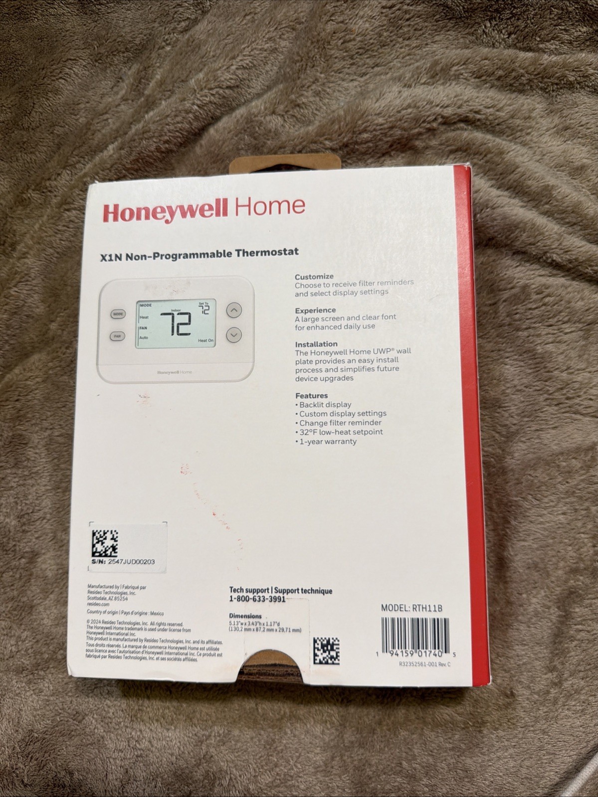 NIB Honeywell Home X1N Non-Programmable Thermostat Single 1-Heat/1-Cool gallery