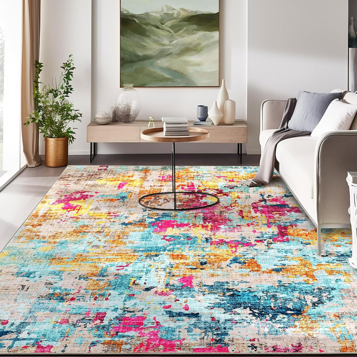 Colorful Abstract 5x7 Boho Area Rug - Washable Non-Slip Low Pile for Home gallery