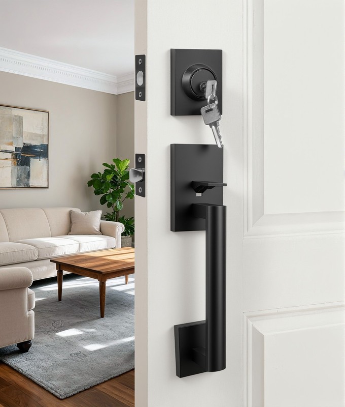 Front Door Lock Set with Adjustable Deadbolt & Reversible Handle, Black gallery