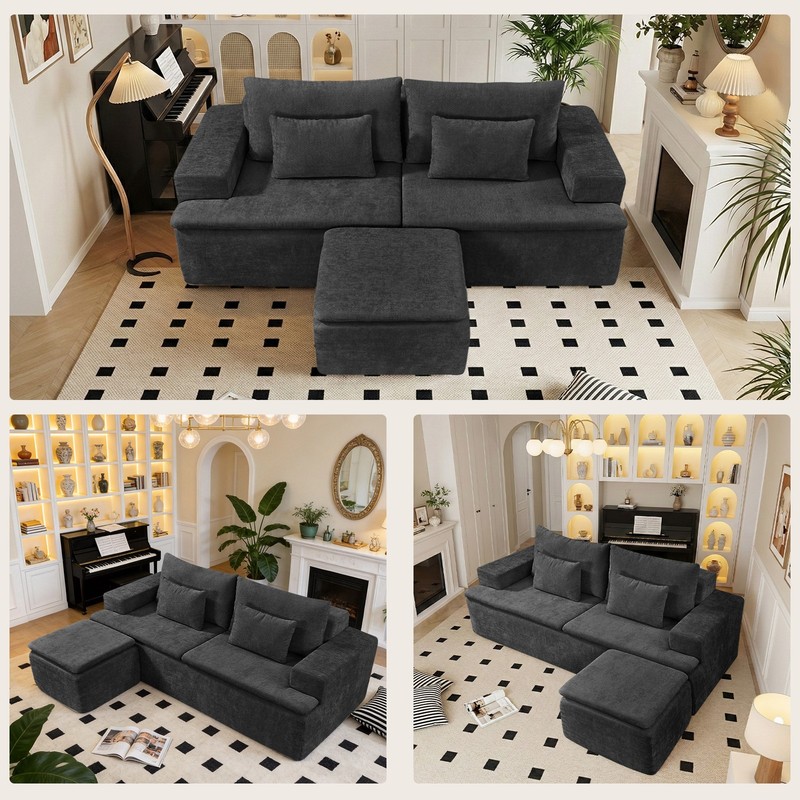 83" L-Shape Modular Sectional Sofa Corduroy Boneless Couch with Movable Ottoman gallery