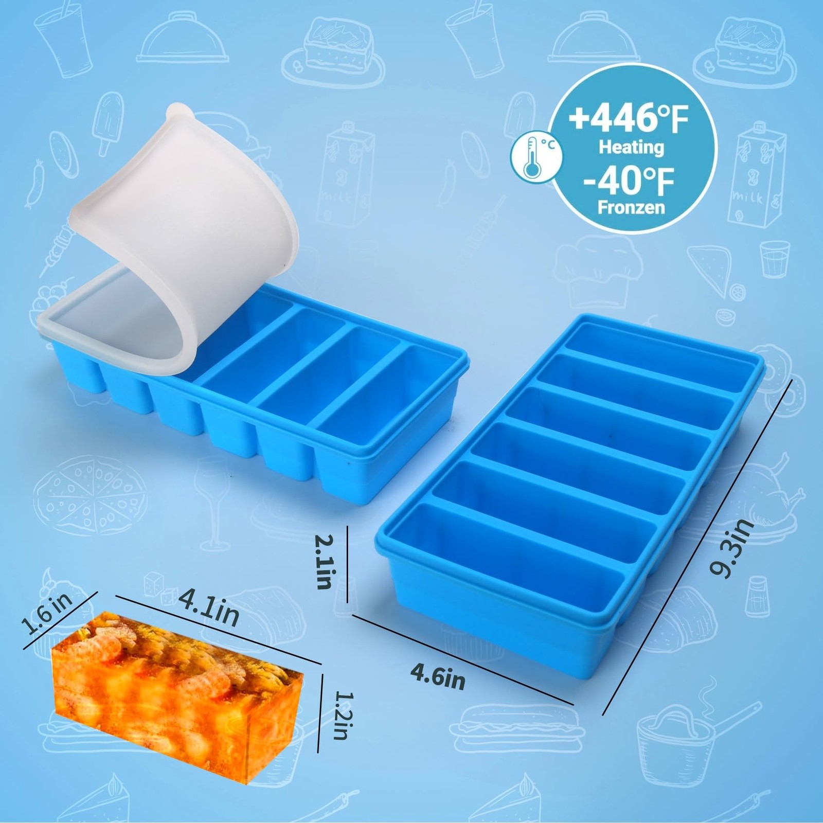 1/2 Cup Silicone Freezer Tray With Lid - Molds 2 Pack For meal prep & freezing gallery