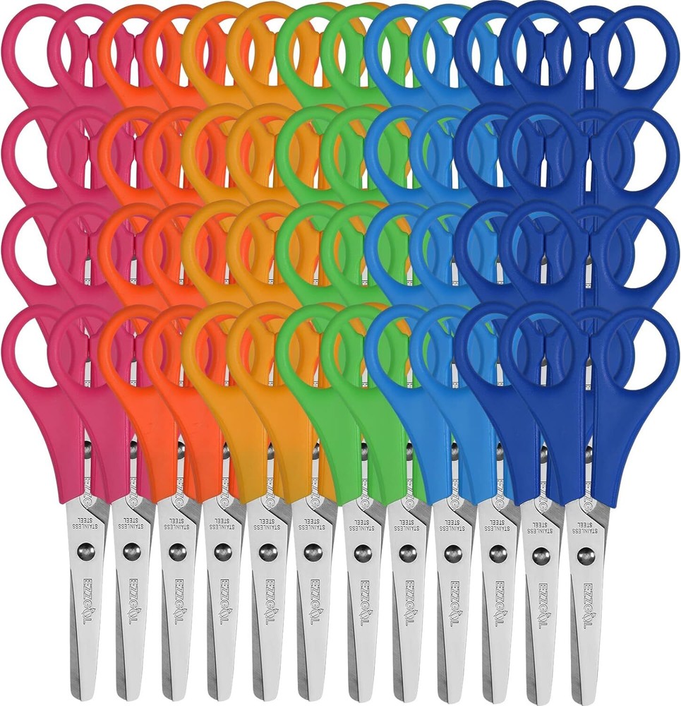 Scissors Bulk for Kids, EZZGOL 48 PACK 5” Safety Pink, Blue, Orange, Green