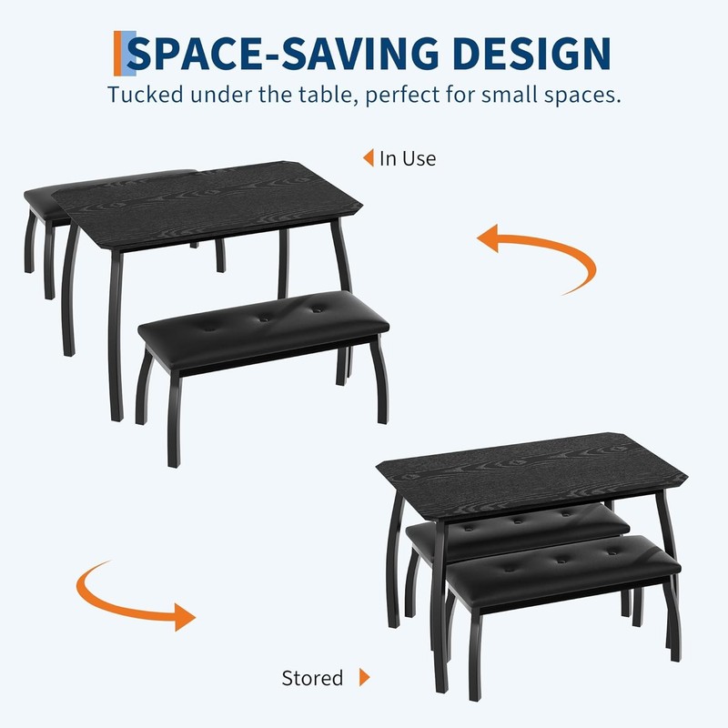 3 Pcs Dining Table Set with 2 Bench, Space Saving Kitchen Dining Room Furniture gallery