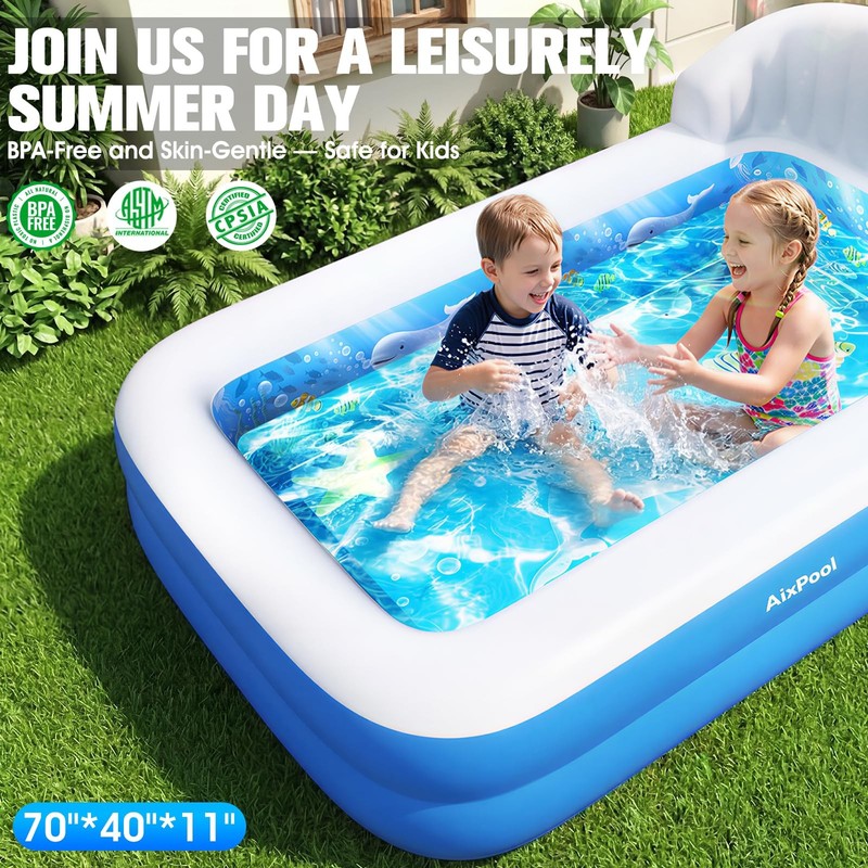 AixPool 2026 Inflatable Pool with Sprinkler,Durable Blow up Pool with Big gallery