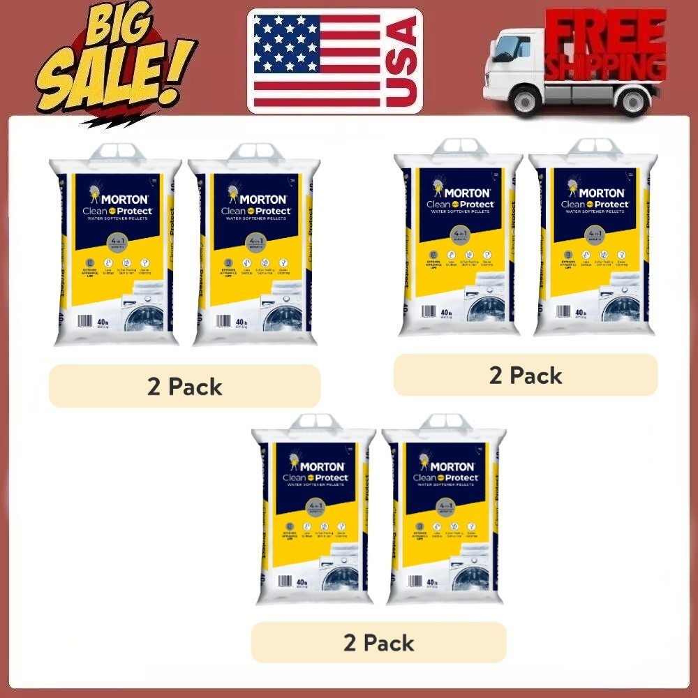 (6 pack) Morton Clean and Protect Water Softener Salt Pellets, 40 LB Bag gallery