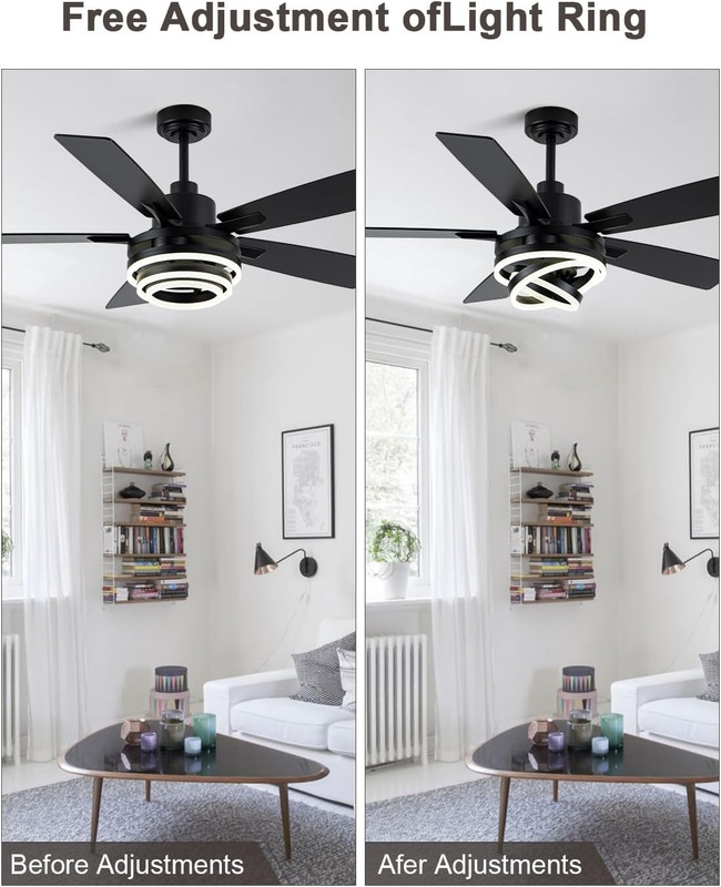 52" Modern Black Ceiling Fan with Light & Remote for Home & Office gallery