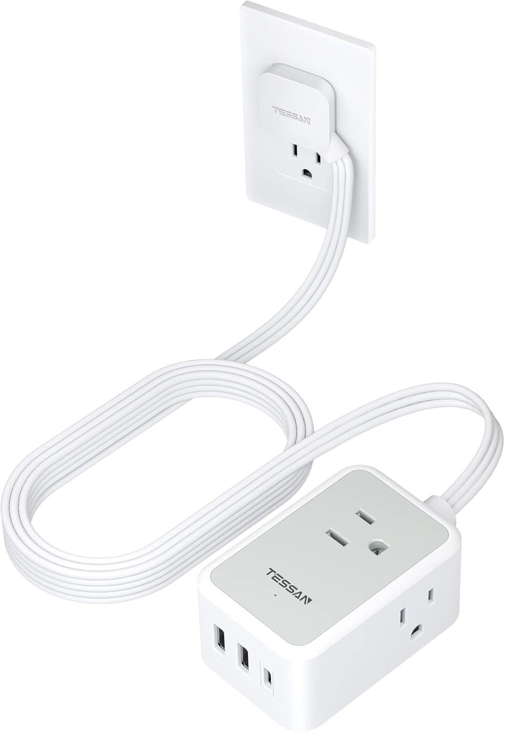 Flat Plug Power Strip with 3 USB Charger (1 USB C) 3 Outlet Extension Cord 10 FT gallery