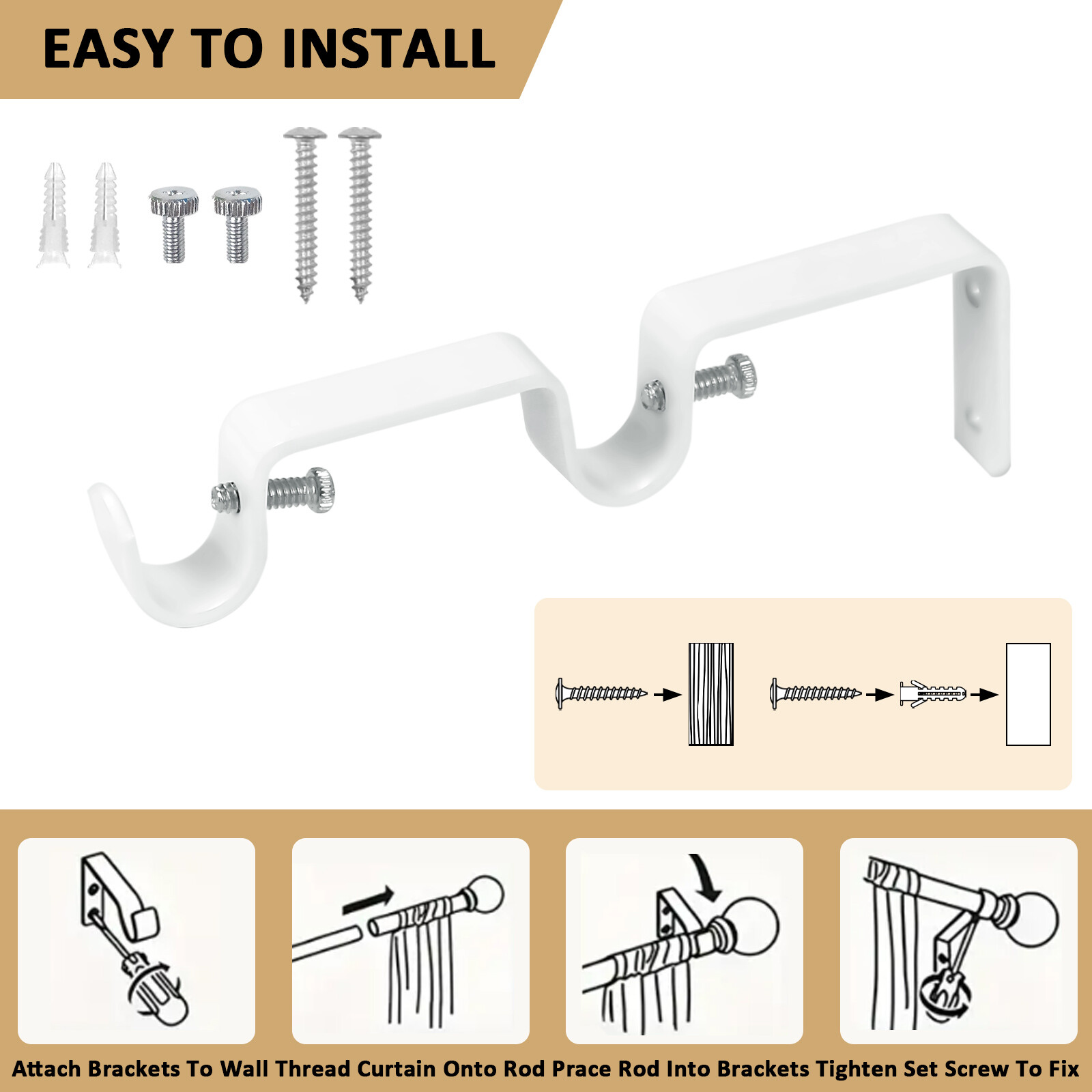 2/3 PCS Sturdy Metal Double Curtain Rod Brackets for Heavy-Duty Curtains gallery