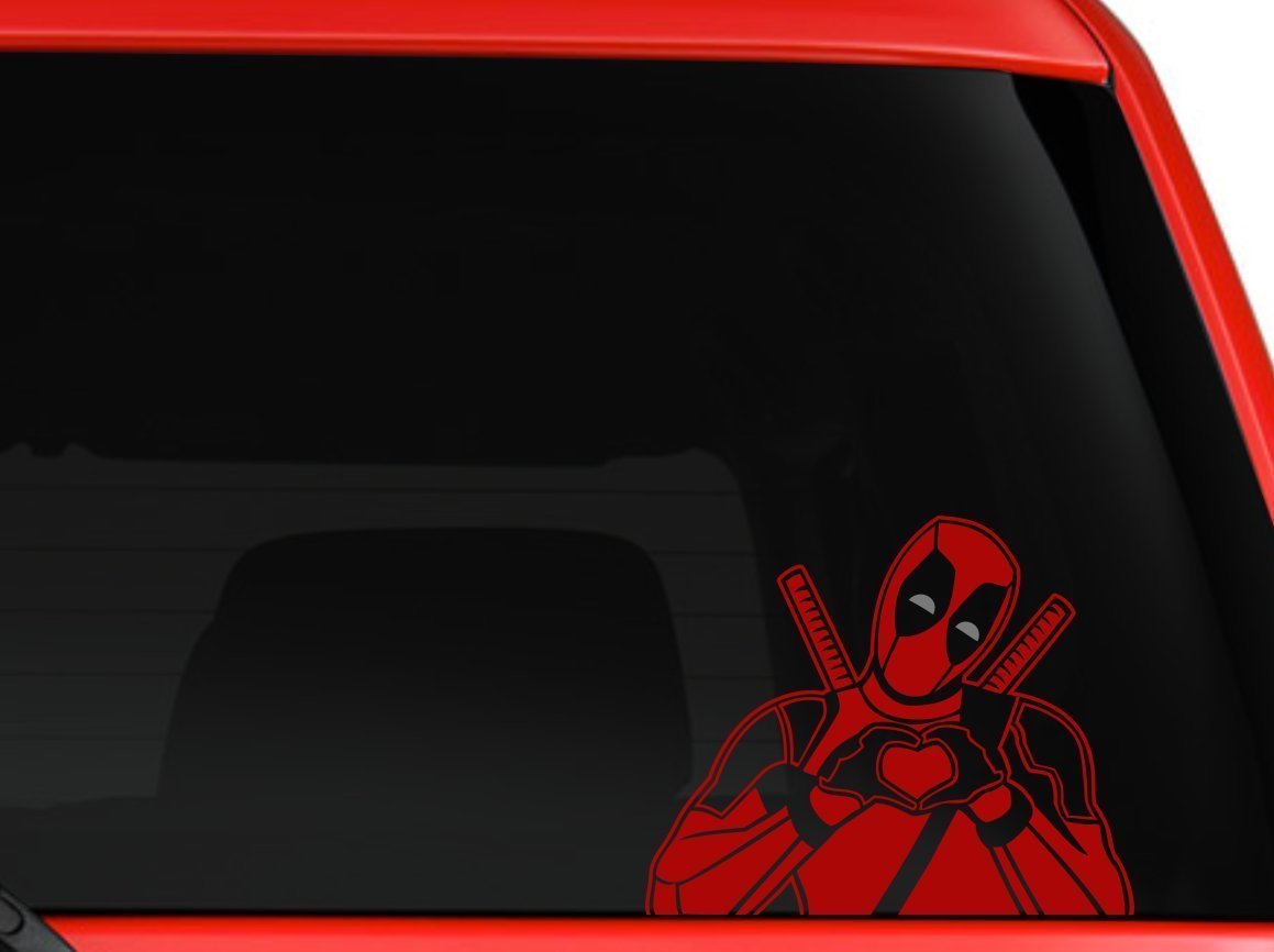Deadpool Making Heart Sign New Design Car Truck SUV Decal Sticker 5.5"Silver/RED gallery