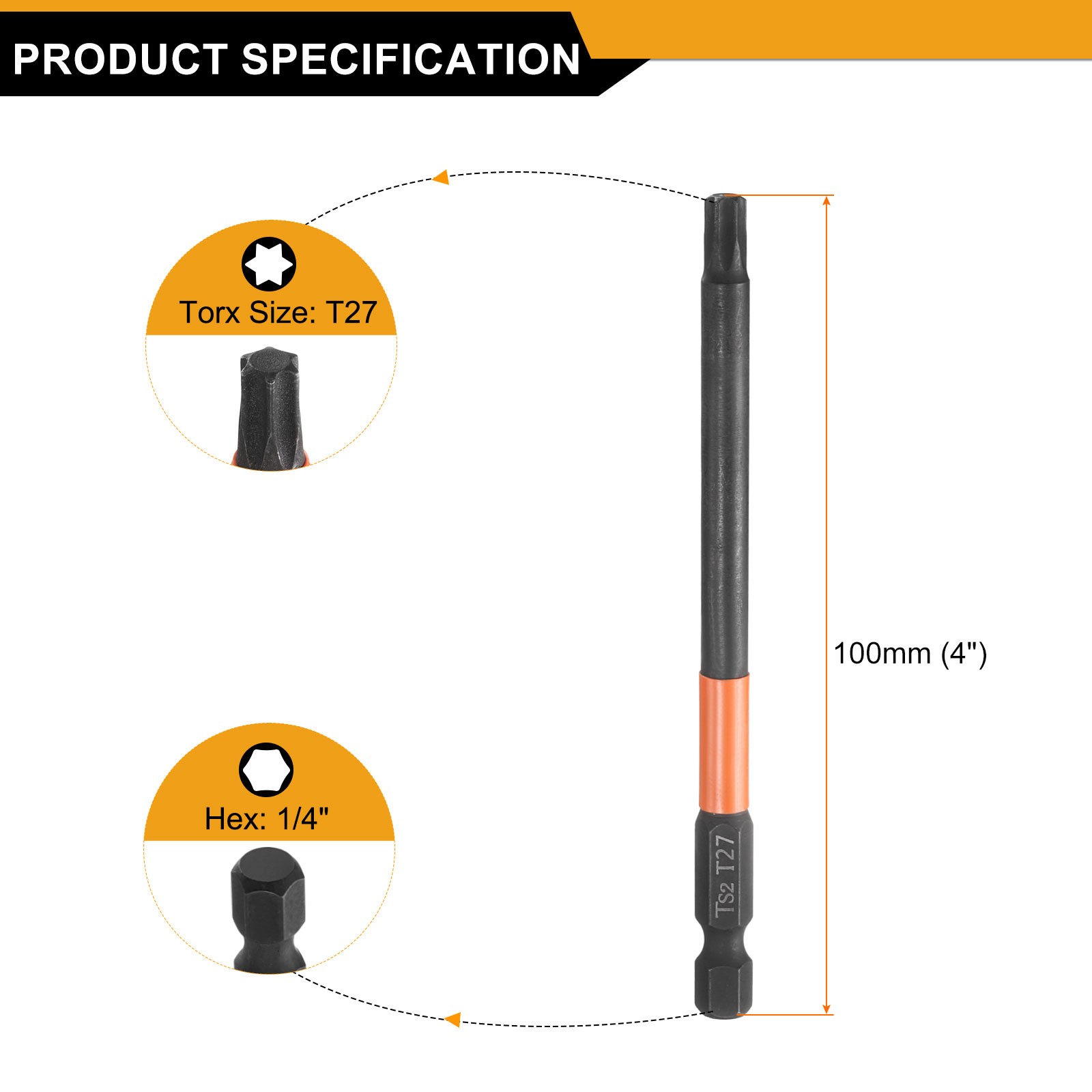 5pcs T27 Torx Head Screwdriver Bit 4" Long 1/4" Hex Shank Magnetic Screw Driver gallery