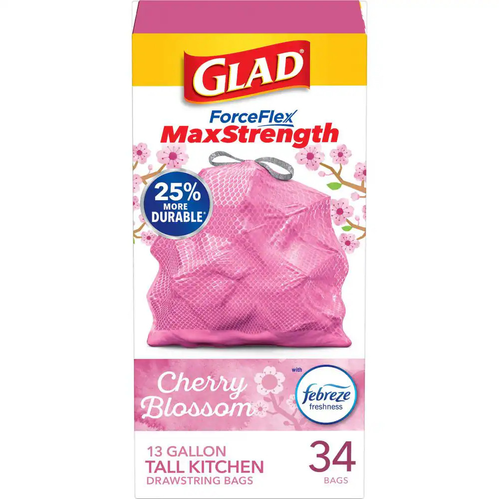 13 Gal. Forceflex Maxstrength Tall Kitchen Drawstring Cherry Blossom with Febrez gallery