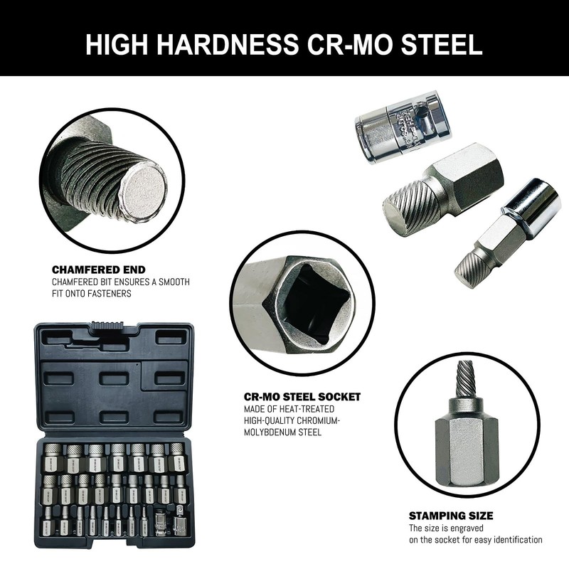 26 PCS CR-MO Screw Extractor Set 3/8 Inch Drive Hex-Head Multi-Spline Easy Out gallery