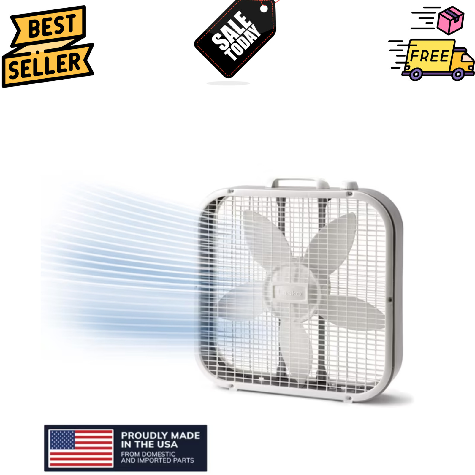 Lasko 20" Classic Box Fan with Weather-Resistant Motor 3 SpeedsWhite, B20200 gallery