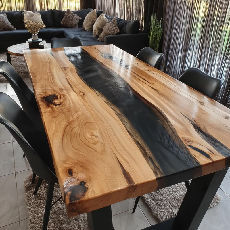 Custom Walnut Epoxy River Dining Table Top 60x30 | Live Edge Handmade gallery