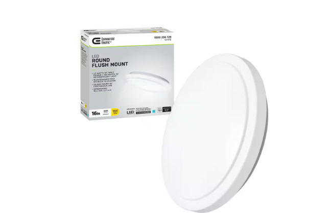 C E 16" White Round LED Flush Mount Ceiling Light 1640 Lumens 4000K Bright White gallery