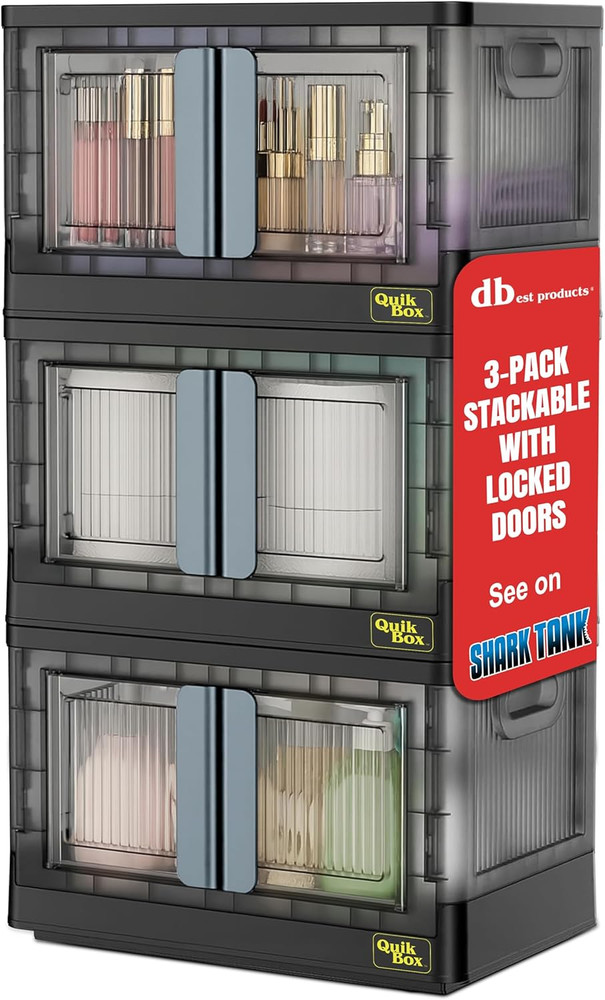 Quik Box 8.5 Gallon Stackable Storage Bins with Doors & Wheels - 3-Pack