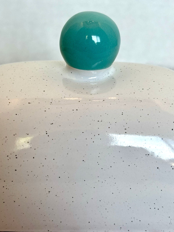 Boston Warehouse Speckleware Butter Dish Teal White Covered EUC gallery