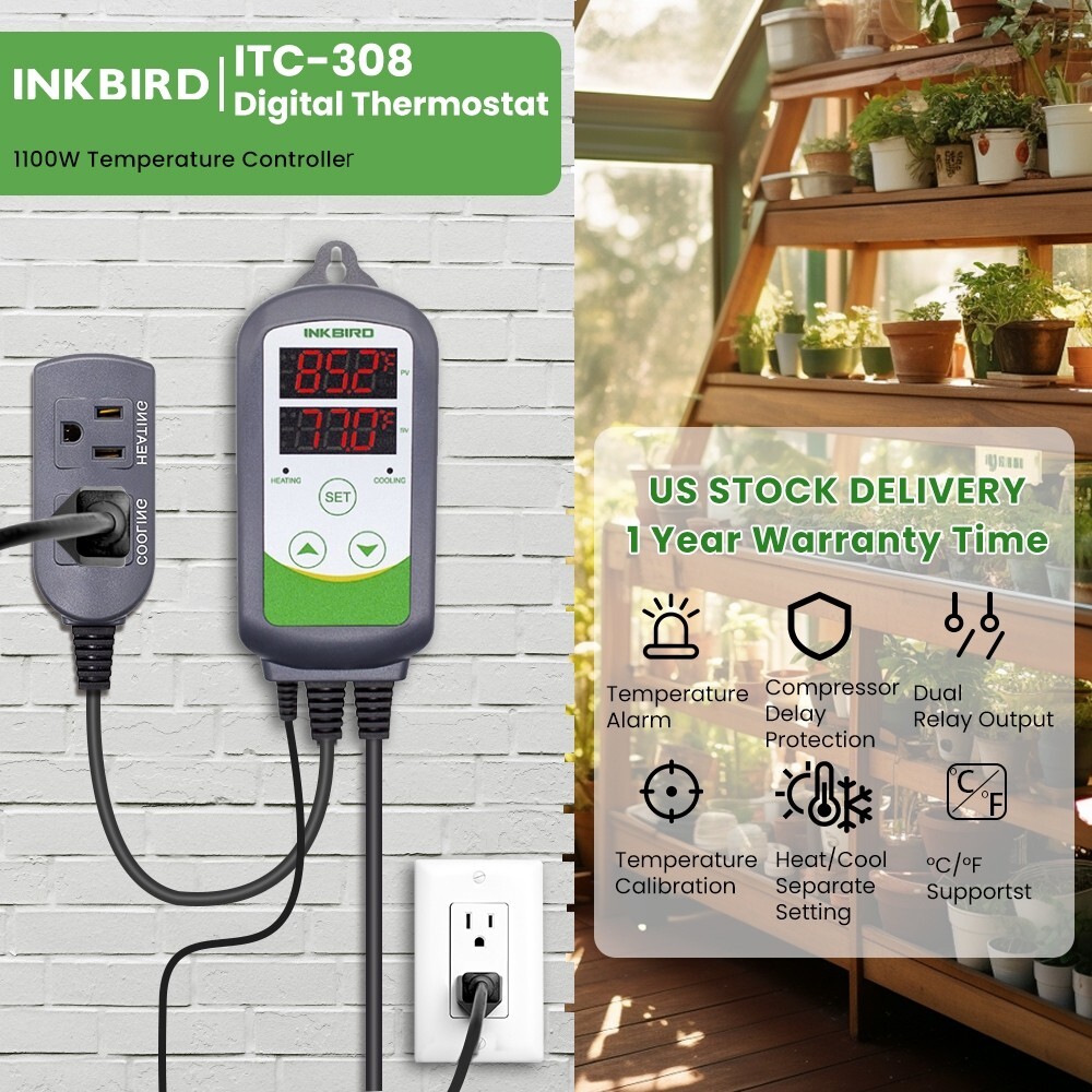 Inkbird Temperature Controller Thermostat ITC-308 Refrigerator Brewing Heating gallery