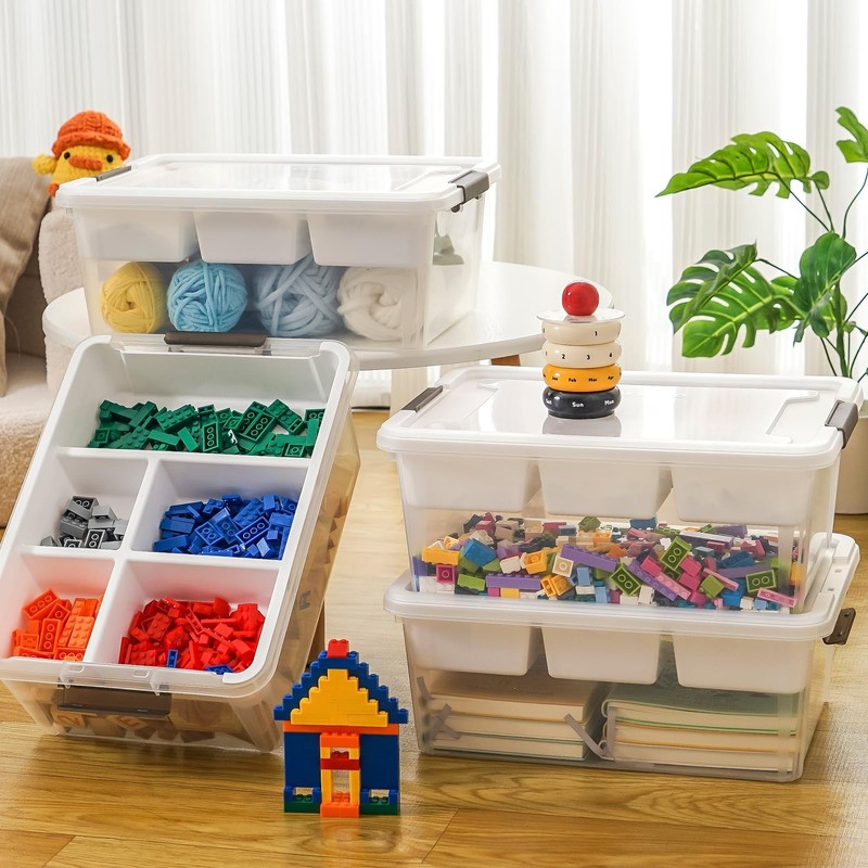 17 QT Plastic Storage Box with Removable Tray, Bins with Lids, 2 Packs Clear ... gallery