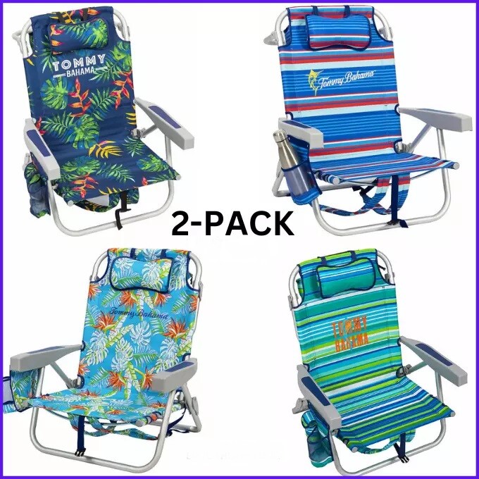 2-Pack Tommy Bahama Beach Chair, Lay Flat, Reclining, Folding, Backpack, NEW gallery