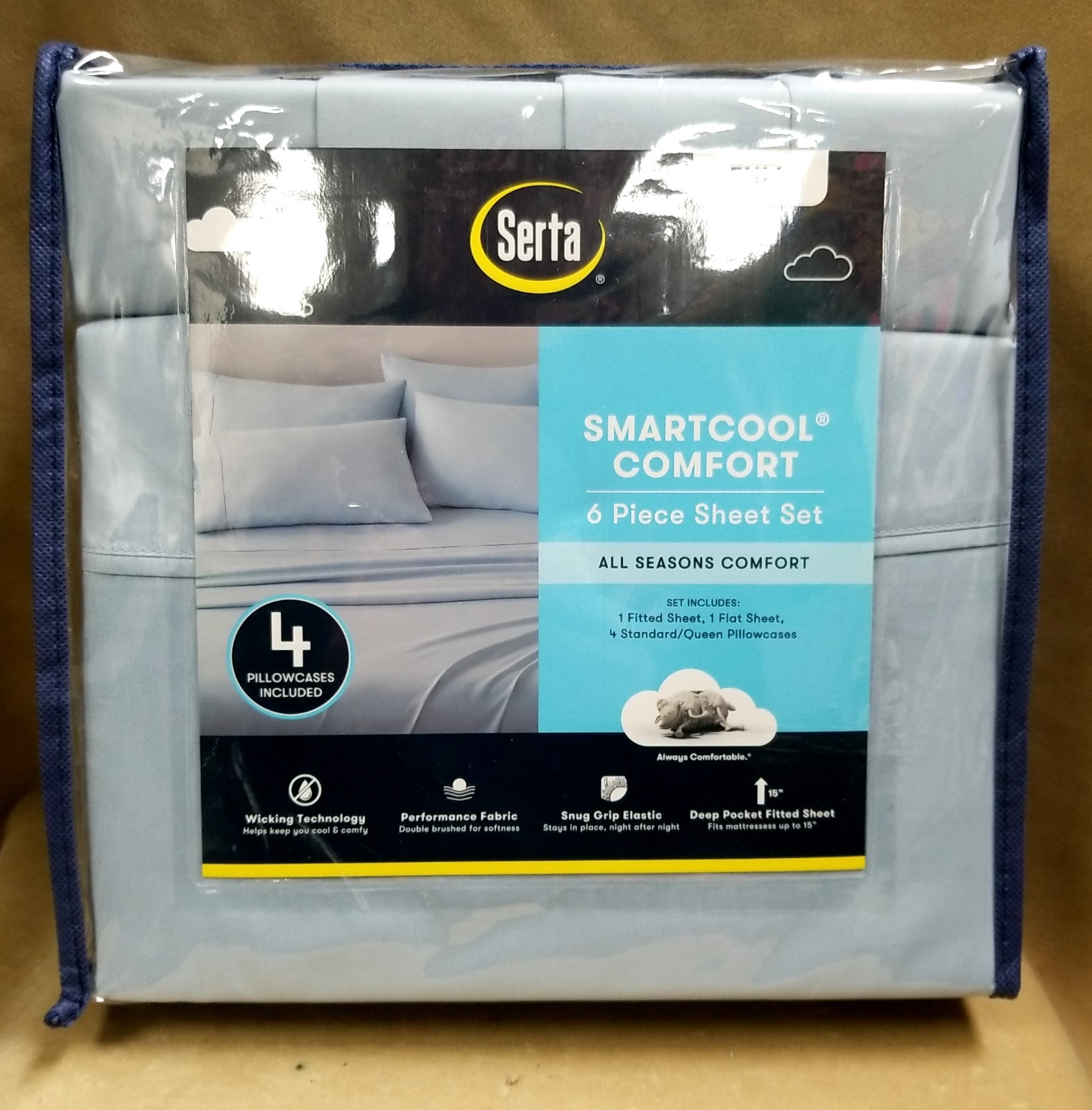 New- Serta Full Size Light Blue 15" Deep Pocket 6pc Smart Cool Sheet Set gallery