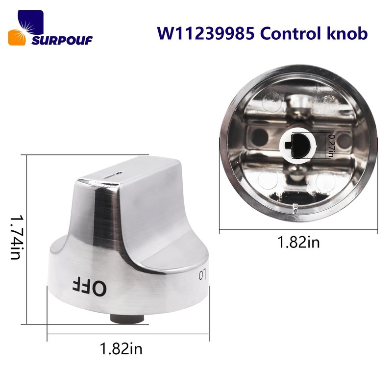 W11239985 Control Knob w10850015 Compatible With Whirlpool Gas Ranges Sliver gallery