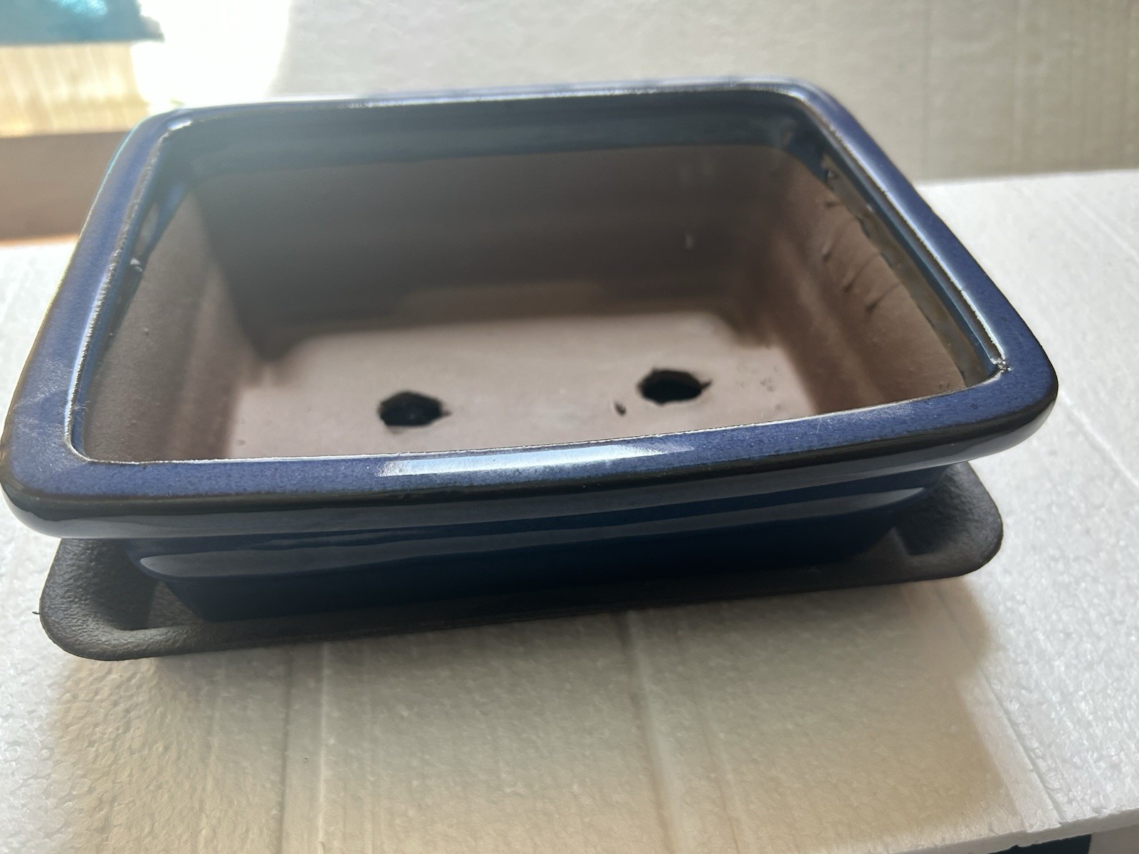 8" Rectangular Navy Blue Bonsai/Succulent Pot + Tray gallery