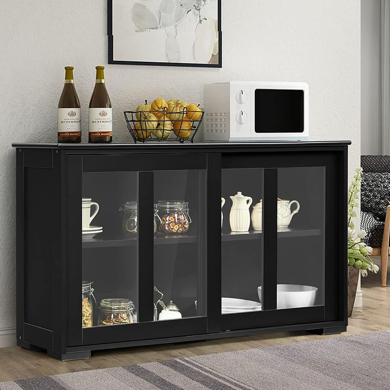 Elegant Black Stackable Storage Cabinet with Adjustable Shelves & Glass Doors gallery