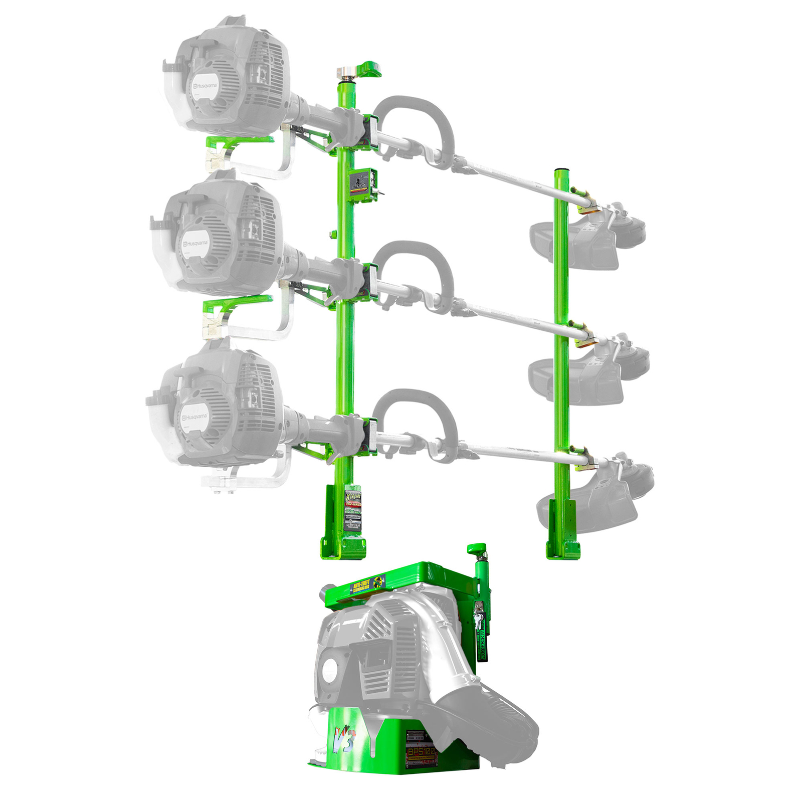 Green Touch Industries 3 Position Line Trimmer Rack & Backpack Leaf Blower Rack gallery