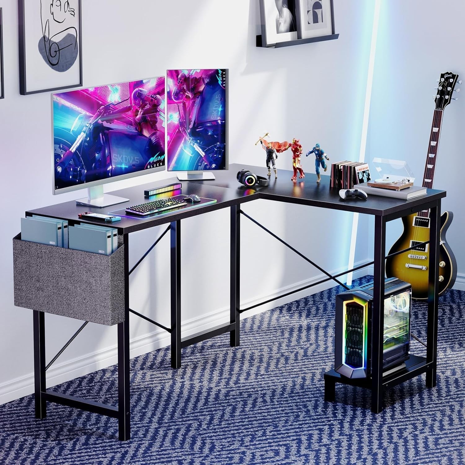 50" L-Shaped Gaming Desk – Corner Computer Desk with CPU Stand, Black gallery