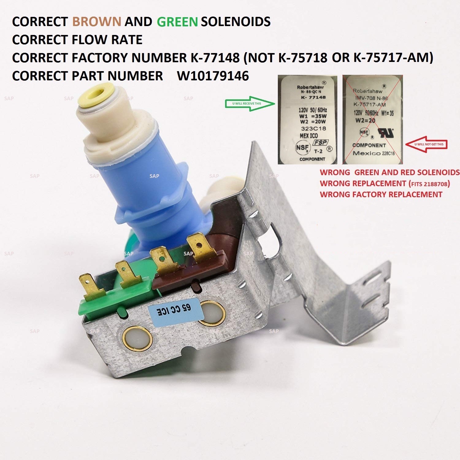 Water Inlet Valve for Whirlpool WPW10179146 Sears Maytag W10155357 K-77148 gallery