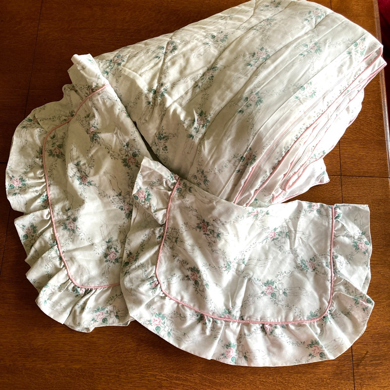 Full Size Comforter Reversible 2 Ruffle Pillow Shams Pink Rose Bows Cottage Core gallery
