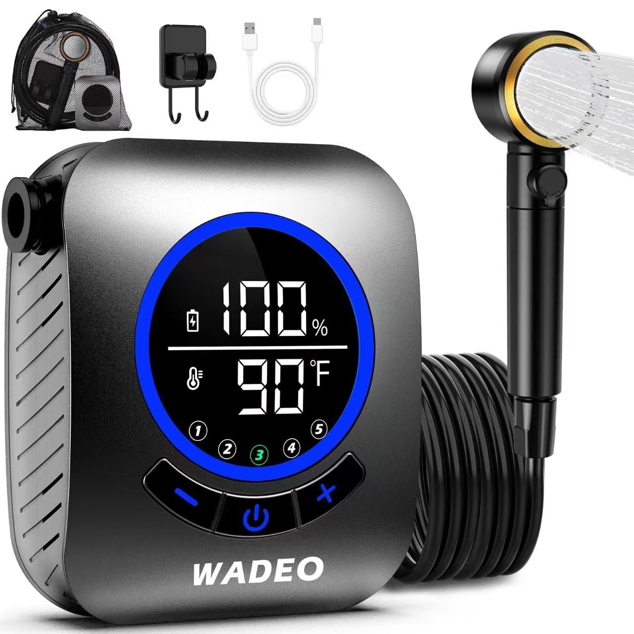 8000mAh Rechargeable Portable Shower 5 Pressure Levels Fahrenheit Display gallery