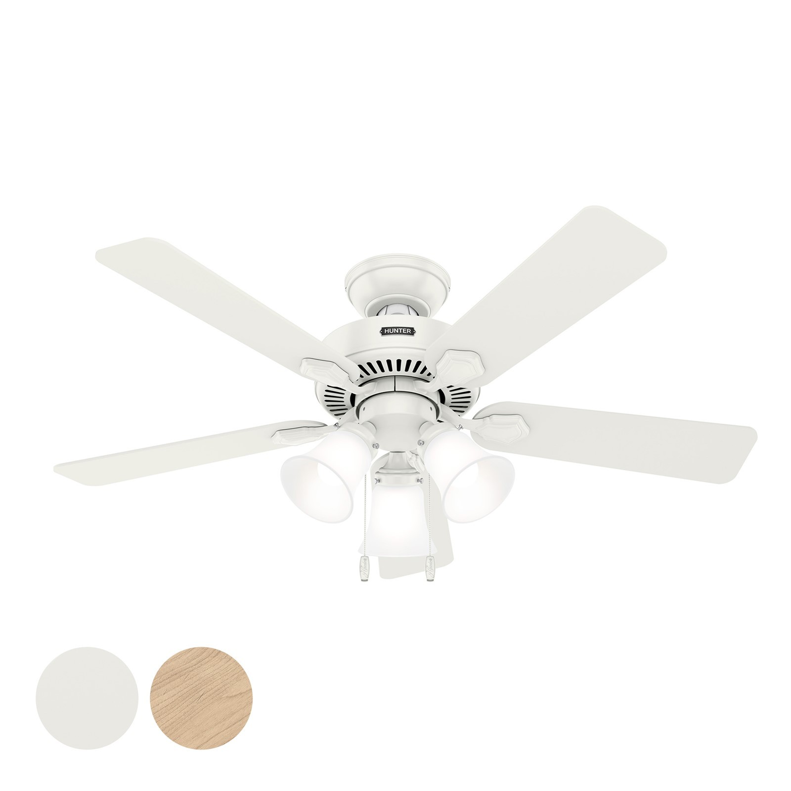 Hunter Fan 44 inch White Indoor Ceiling Fan with Light and Pull Chain gallery