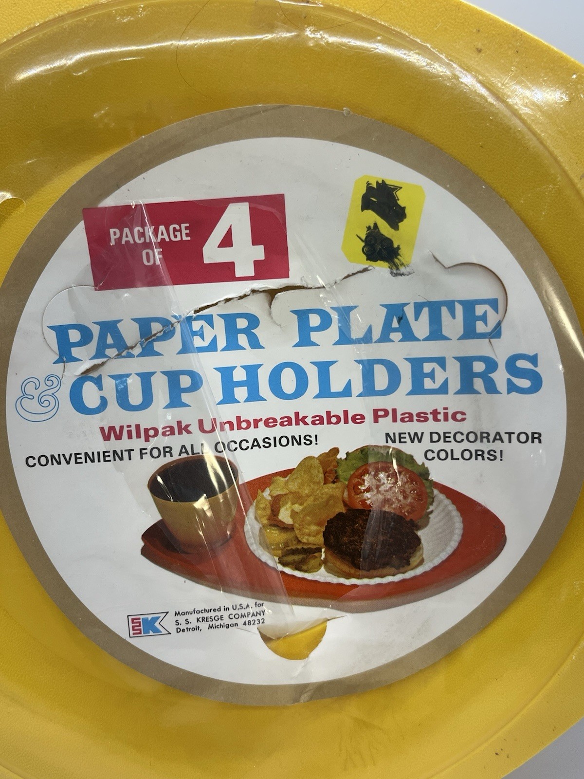 Wilpak Unbreakable Plastic Paper Plate Cup Holder Yellow Set Of 4 Vintage Picnic gallery