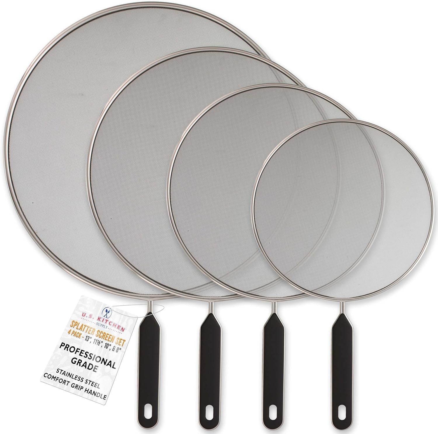 4-Piece Stainless Steel Splatter Guard Set (13", 11.5", 10",8”) Fine Mesh Cover, gallery