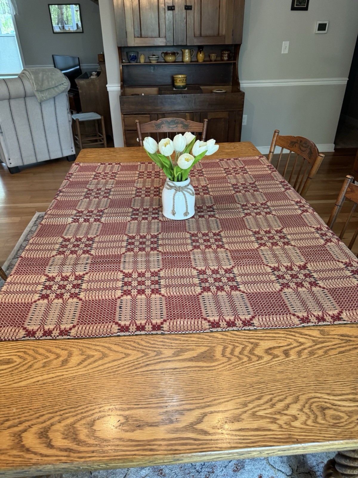 Primitive Farmhouse Red Tan Table Square Tablecloth 50” X 52” gallery