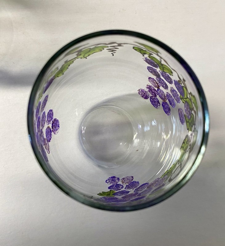 Hand Painted Grape Vine Clusters Stemless Wine Cocktail Glasses 12 oz 4.5” gallery