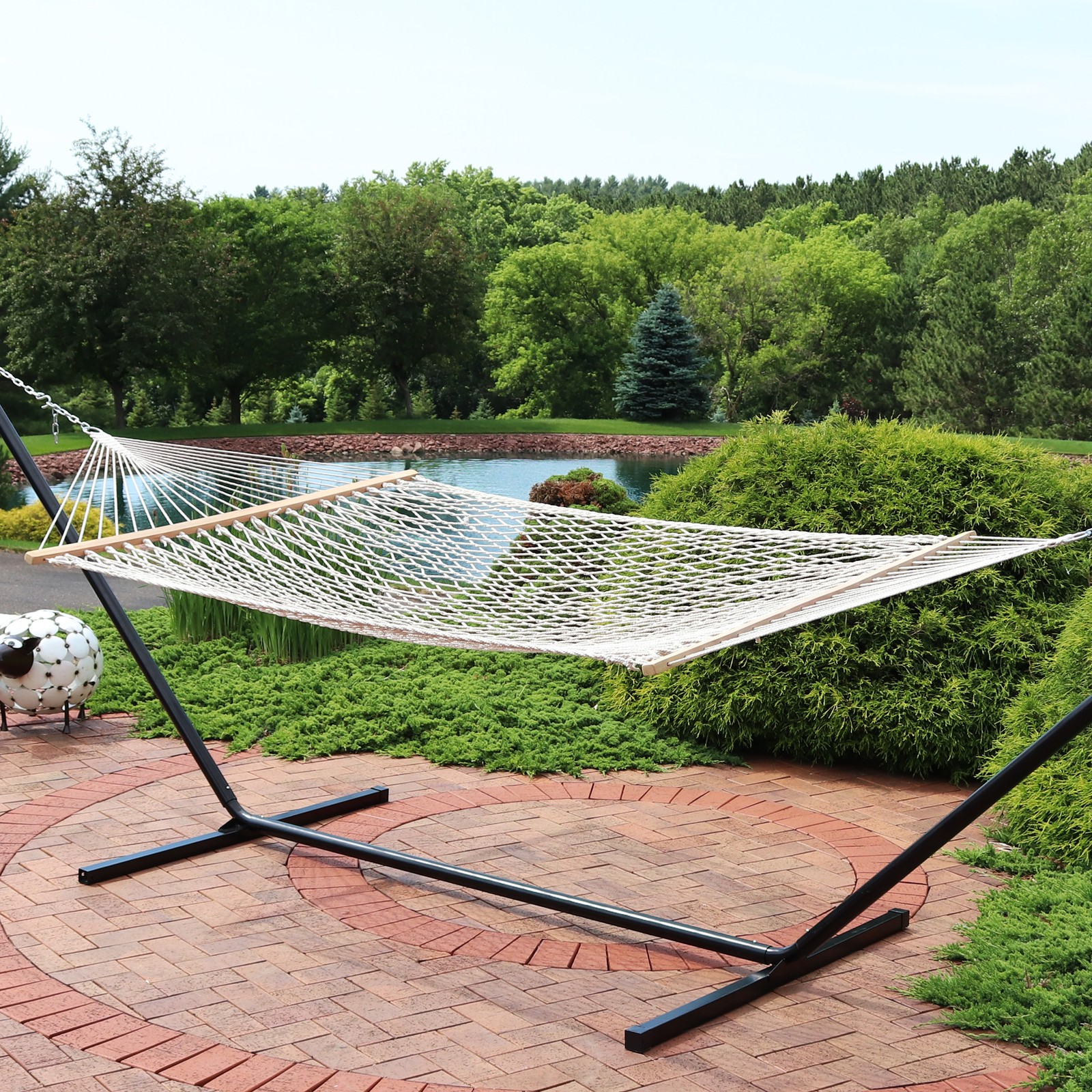 2-Person Cotton Rope Hammock with Spreader Bars - Natural by Sunnydaze gallery