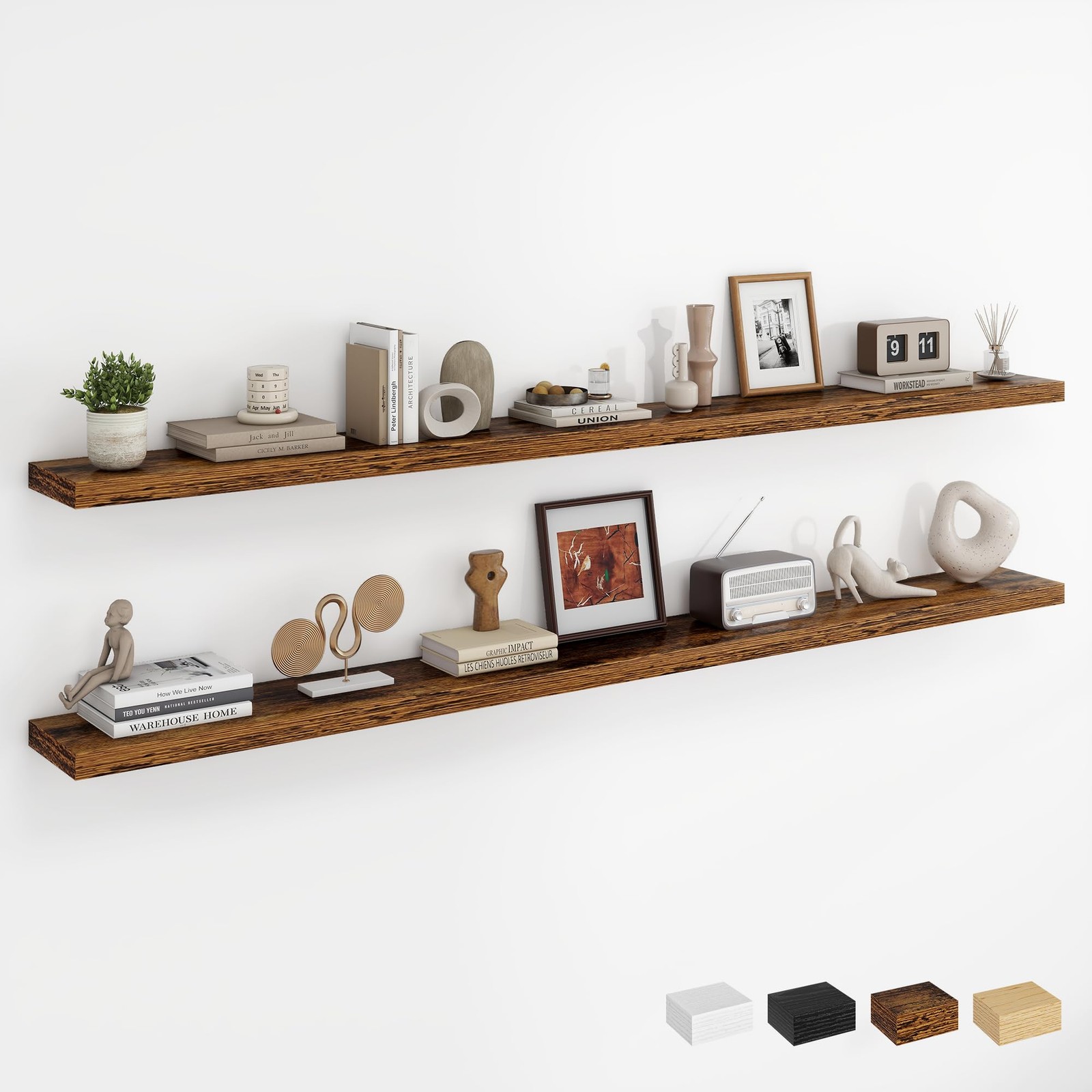 Dreamland 72" Brown Floating Shelves Set of 2, 6.5" Deep, 55 lb gallery