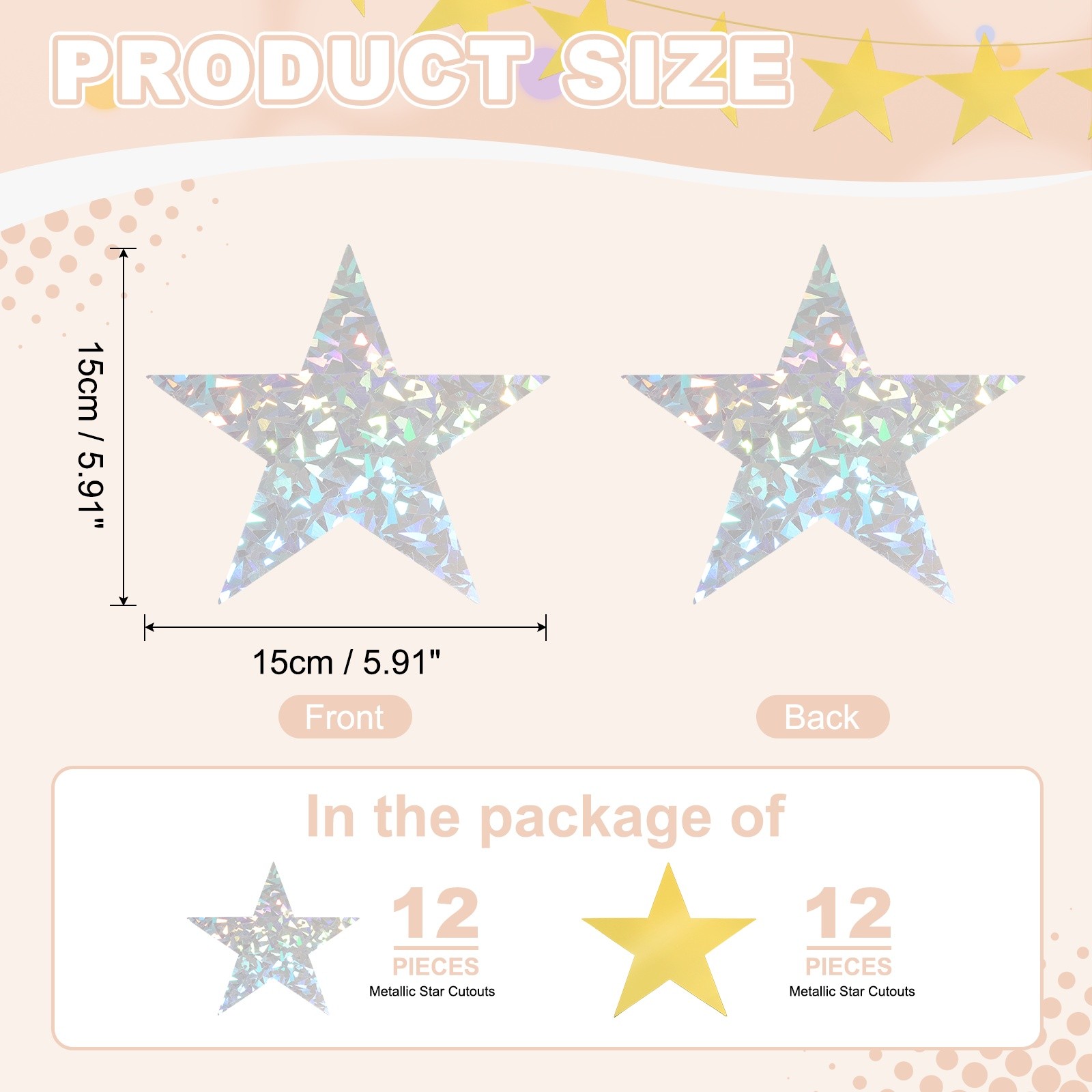24 Pcs Stars Cutouts, 6 Inch Double Printed Paper Stars, Gold/Laser Silver gallery