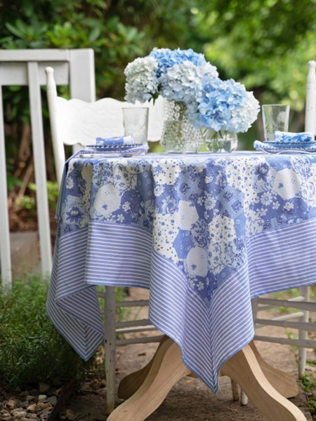 April Cornell Porcelain Patchwork Tablecloth 54 x 54 Breakfast Cloth Blue White gallery