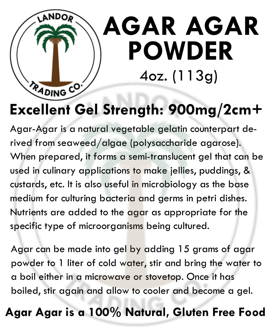 Agar Agar Powder - 4 Ounces (113 Grams) - Excellent Gel Strength (900g/cm2) gallery