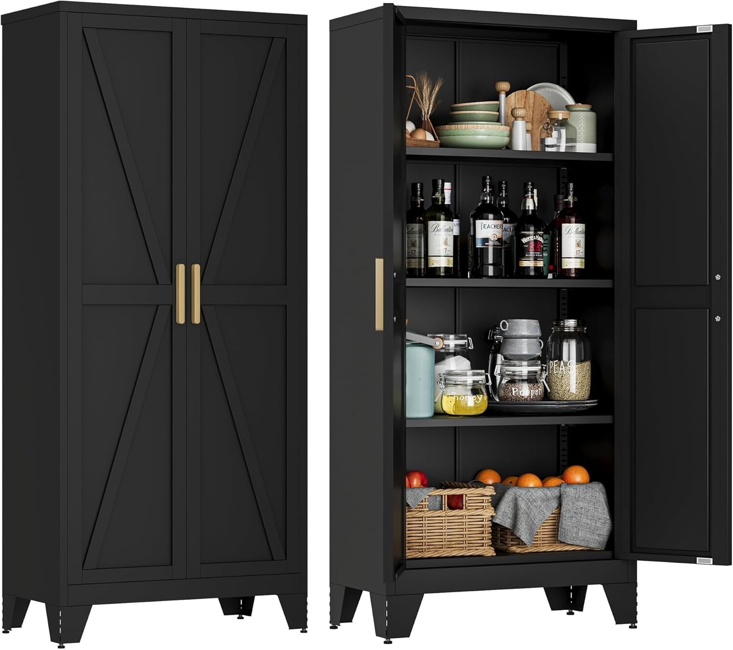 Cofar 61" Metal Utility Cabinets Kitchen Pantry Cabinet With 2 Doors, 3 Shelves gallery