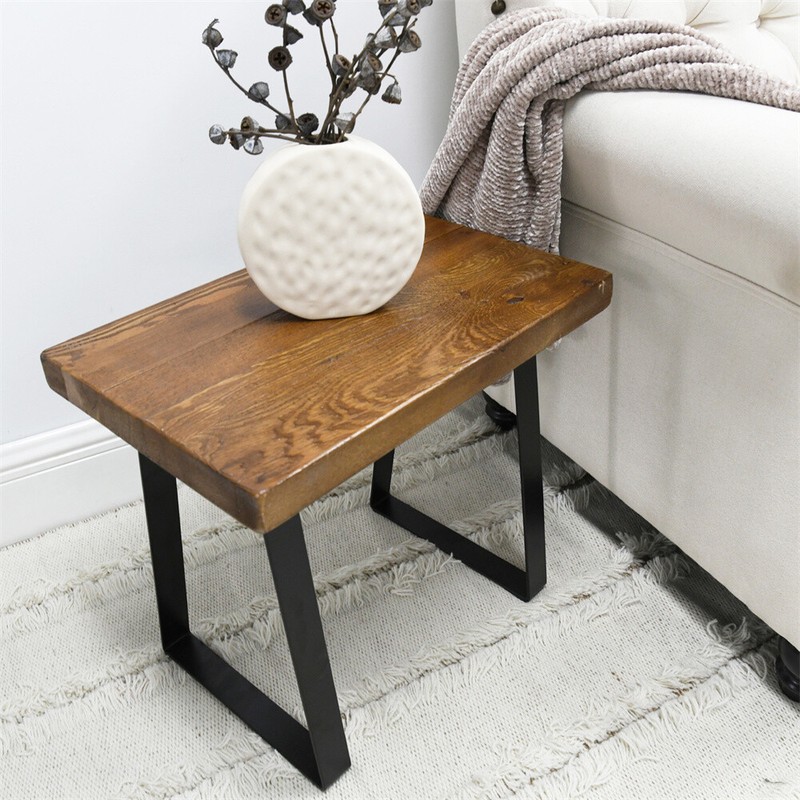 GREENAGE Rustic Old Pine Wood Bench with Metal Legs 19"L x 12" W x 16.5" H gallery