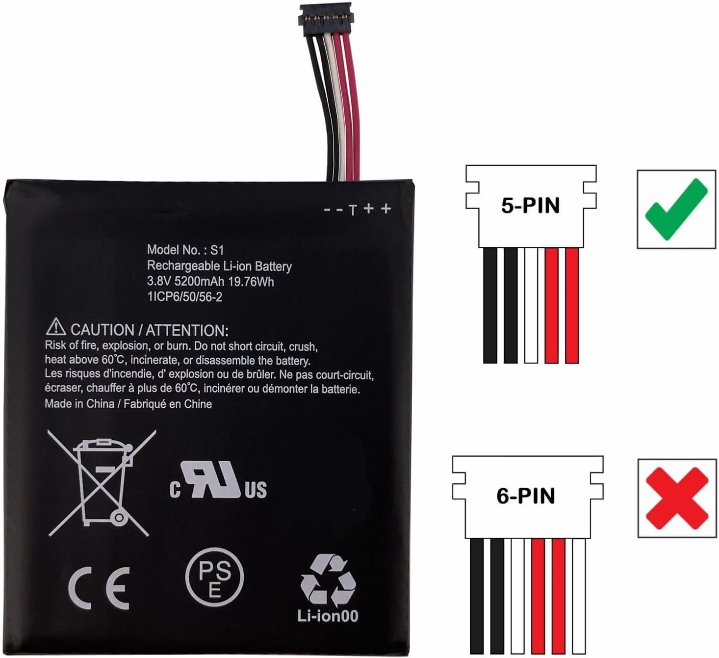 New Battery S1 (5 pins) For Ring Video Doorbell -- 2020 Release 5200mAh gallery